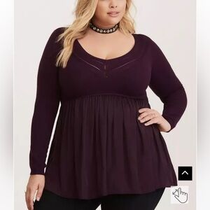 NWT Torrid Pullover V-Neck Baby Doll 2Fer Sweater Purple
